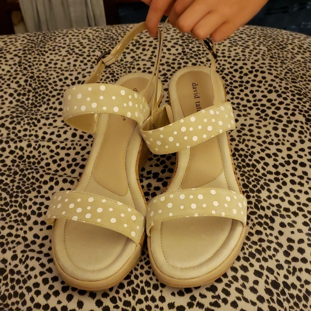 12W Light Green Leather Wedge Sandals
